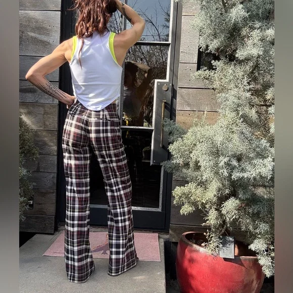 Alice + Olivia Multicolor Plaid Wide Leg Pants